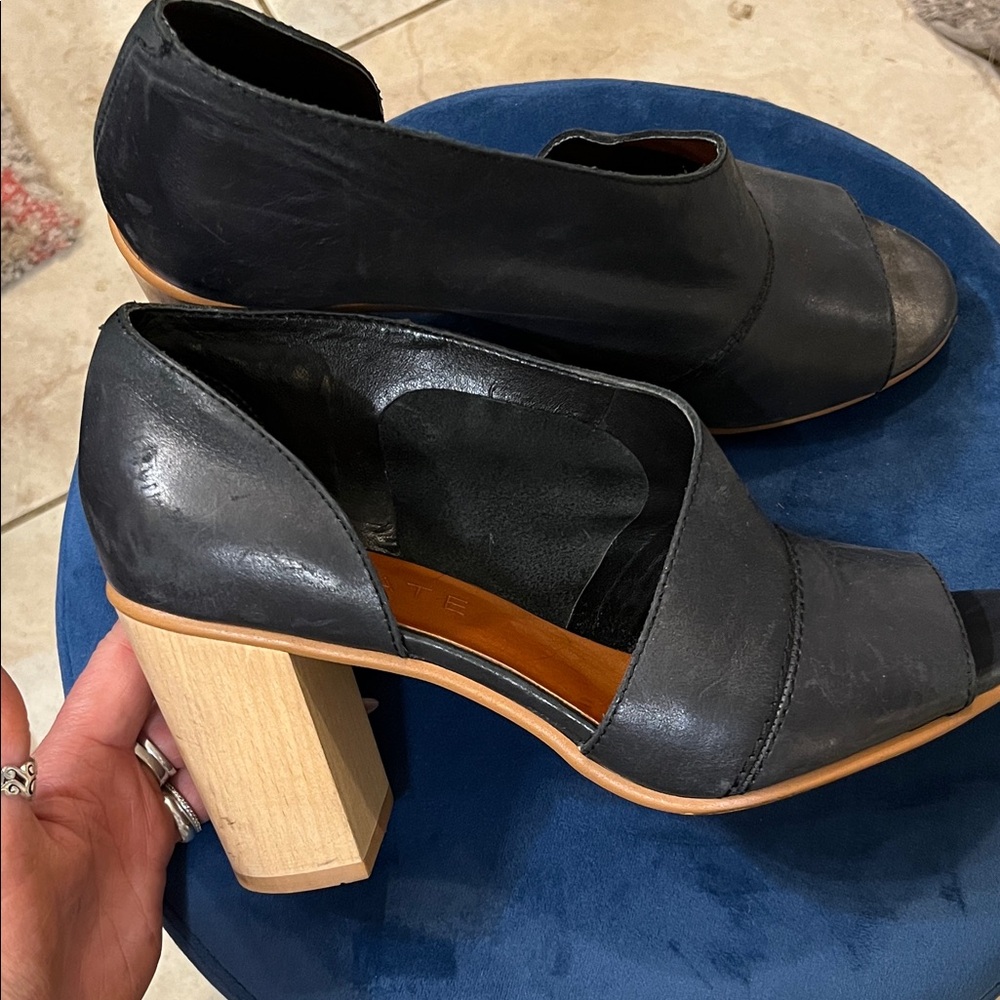 1. State Black Leather Peep-Toe Mules - Picture 2 of 2
